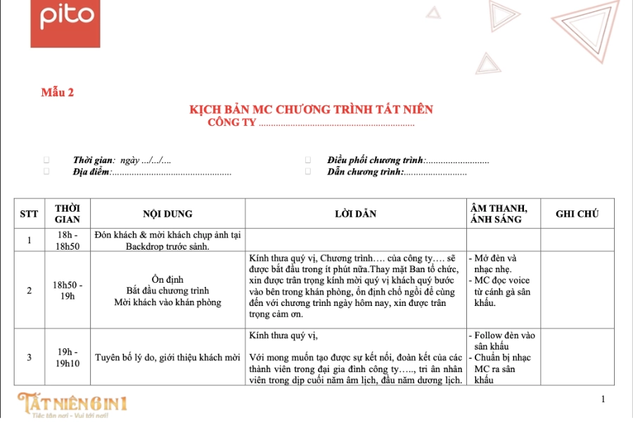 Kịch bản MC chương trình tất niên PITO