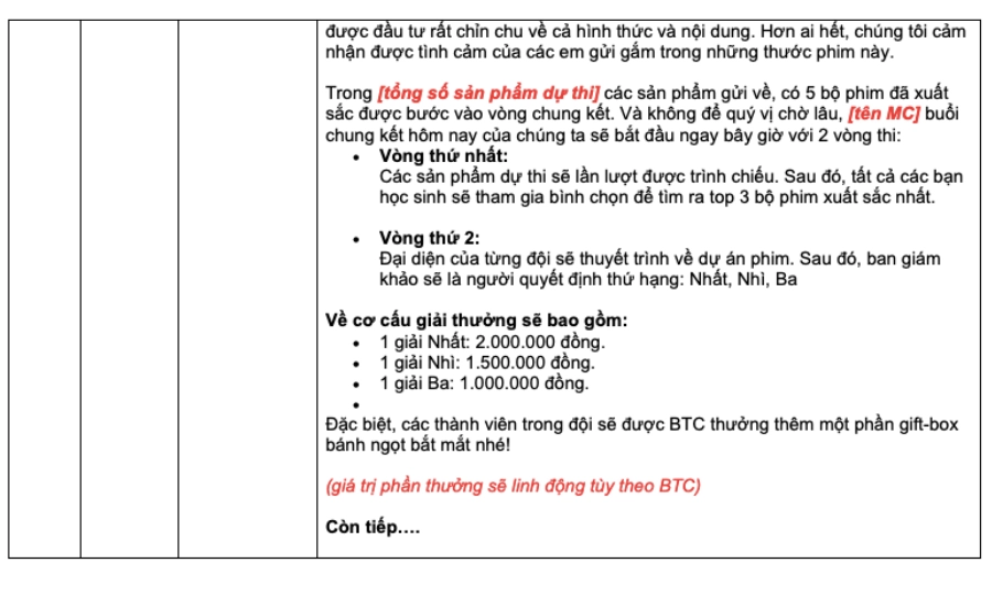 Nội dung kịch bản 20/11