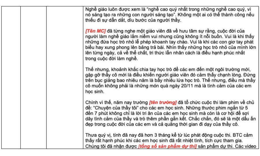 Xây dựng kịch bàn chương trình 20/11