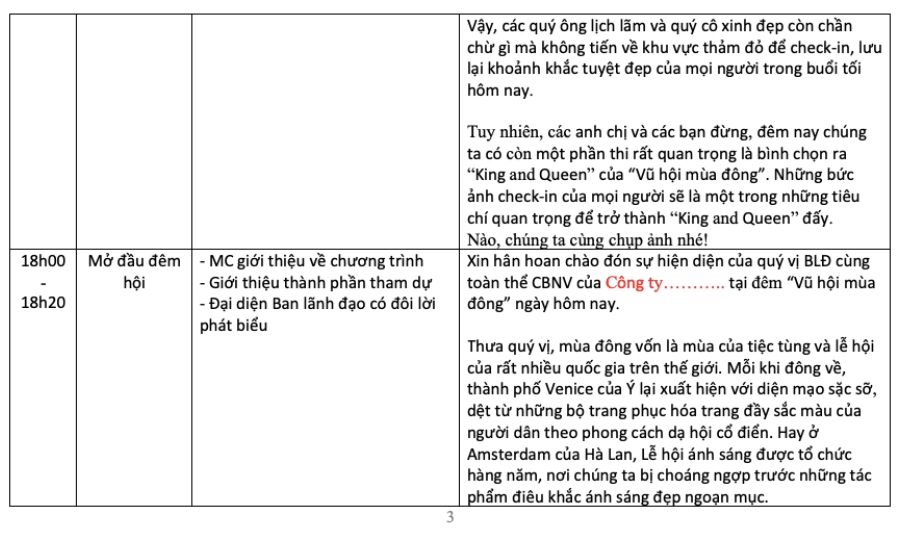 Kịch bản Giáng sinh chi tiết
