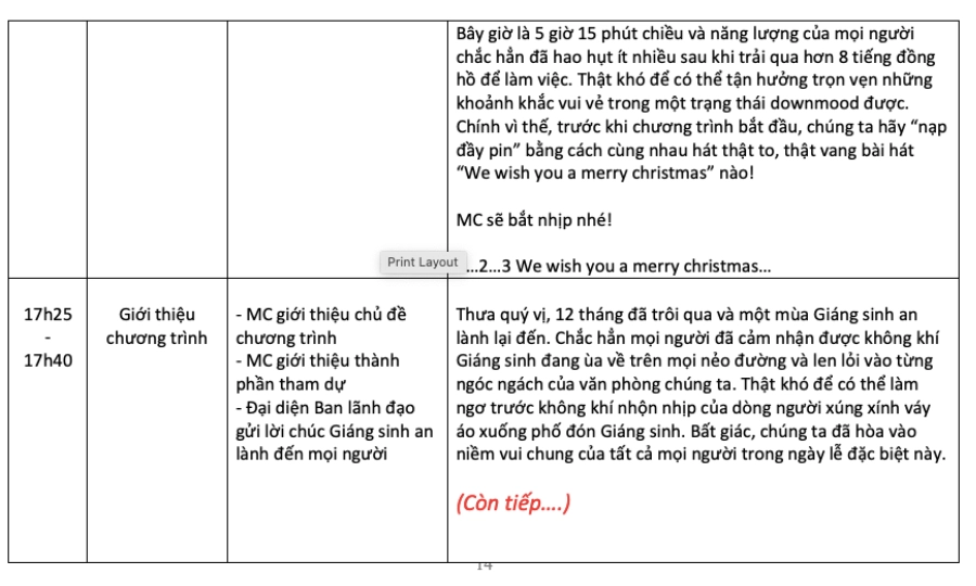 Kịch bản chi tiết chương trình Giáng sinh Xanh