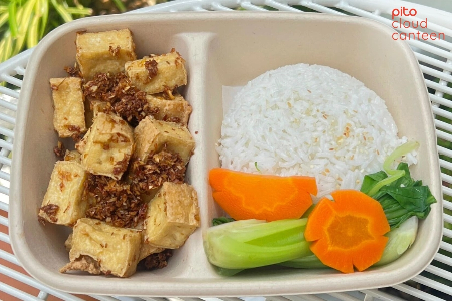 Thực đơn cơm văn phòng món chay đậu hũ chiên - PITO Cloud Canteen