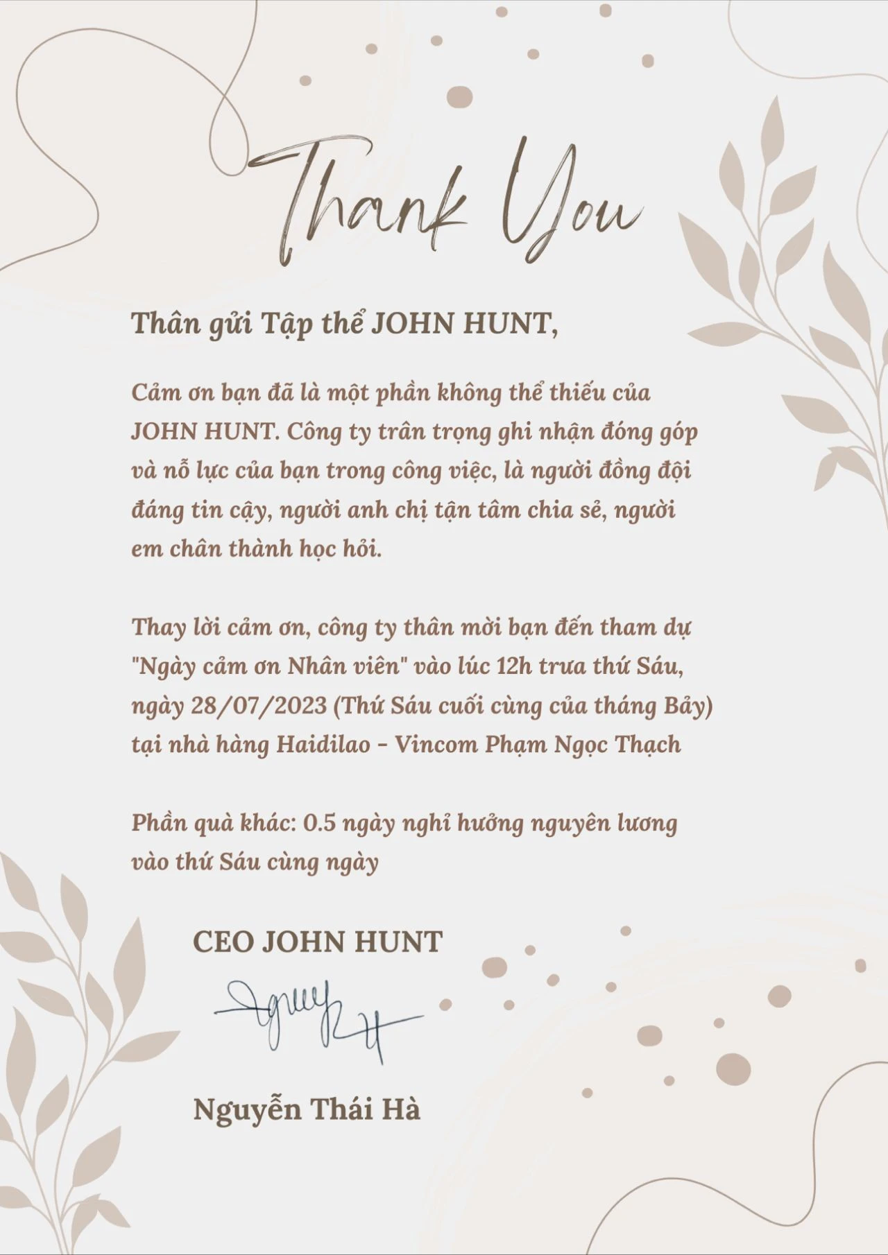 John-hunt-con-on-nhan-vien John Hunt cảm ơn nhân viên
