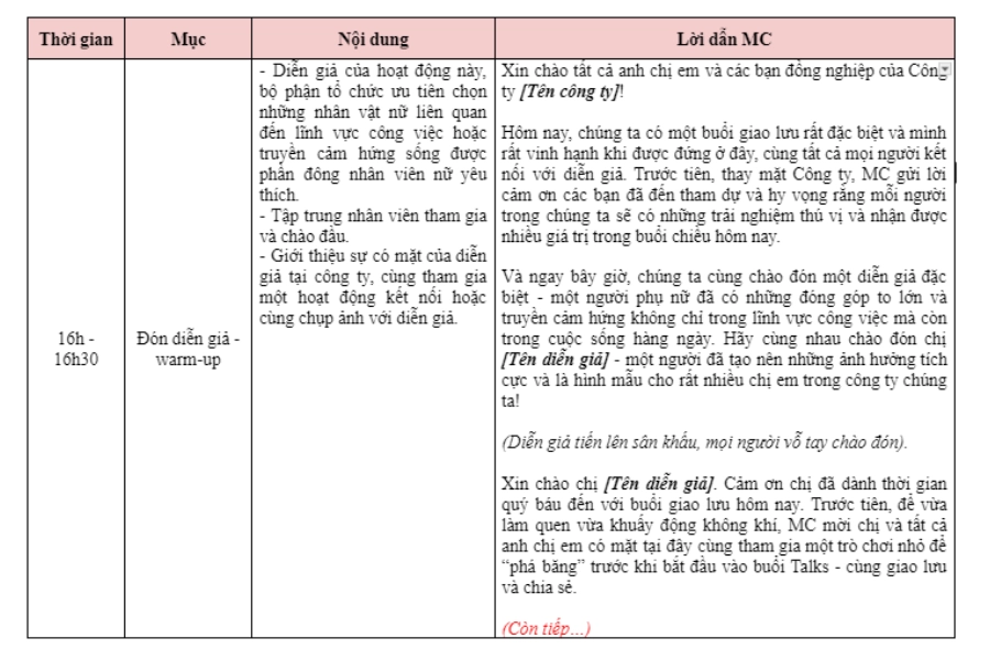 Kịch bản giao lưu truyền cảm hứng 20/10
