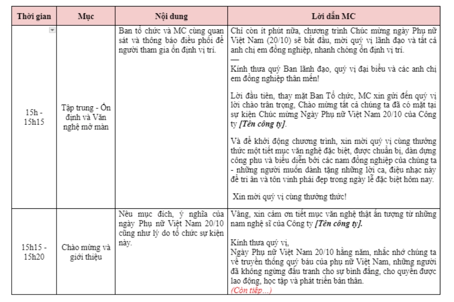 Kịch bản 20/10 cho công đoàn
