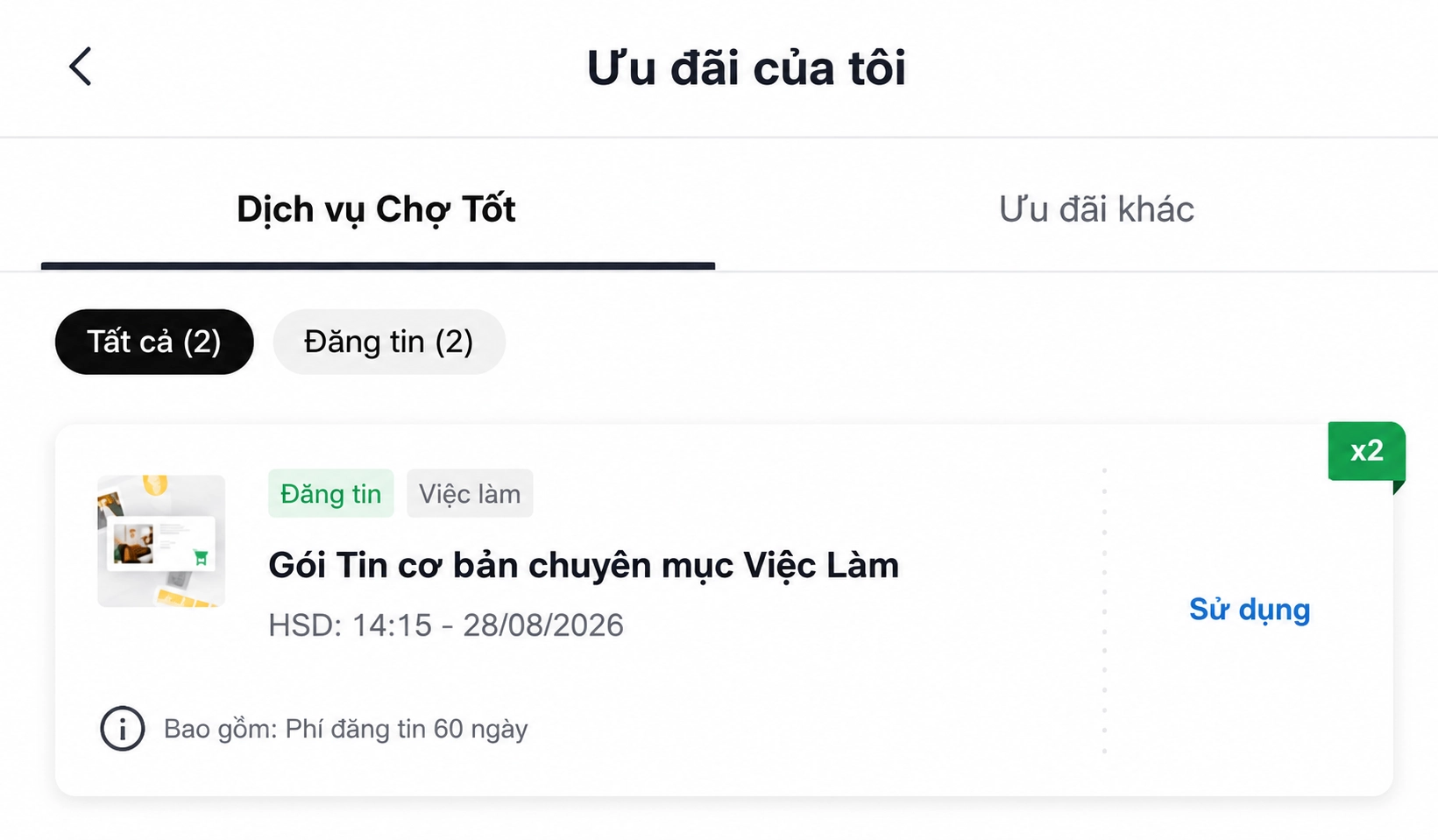 Mục Ưu đãi của tôi trên Chợ Tốt